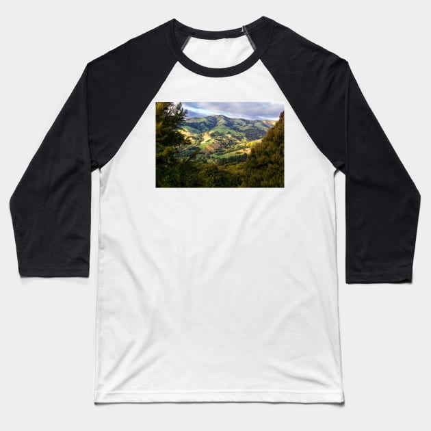 Akaroa Hills 2 Baseball T-Shirt by charlesk